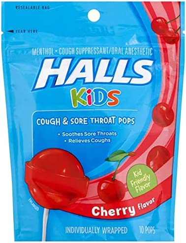 Halls Kids Cough & Sore Throat Cherry Pops,10 Pops Each (Pack of 2)