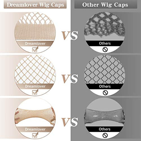 Dreamlover Wig Cap for Long hair, Hair Net for Wig, Fishnet Wig Cap for Women, Natural Nude, 3 Pack