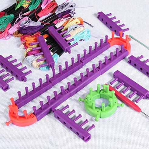 Coopay Flexible Loom Kits Adjustable Knitting Loom Set, Include Square Knitting Loom, Round Knitting Board, Loom Hook & Needle DIY Craft Tool - Creative Knitting Loom Kits Replaces Multiple Looms