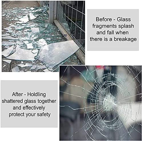 0.05mm Clear Window Security Film Adhesive Anti Shatter Heat Control Safety Window Glass Protection Sticker for Home and Office, 17.7inch x 8.2feet