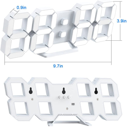 3D LED Digital Wall Clock Large Night Light Alarm Clock Snooze for Office Bedroom Living Room 12/24 Time/Date/Temperature Display Brightness Adjustable White 9.7 inch with Remote Control