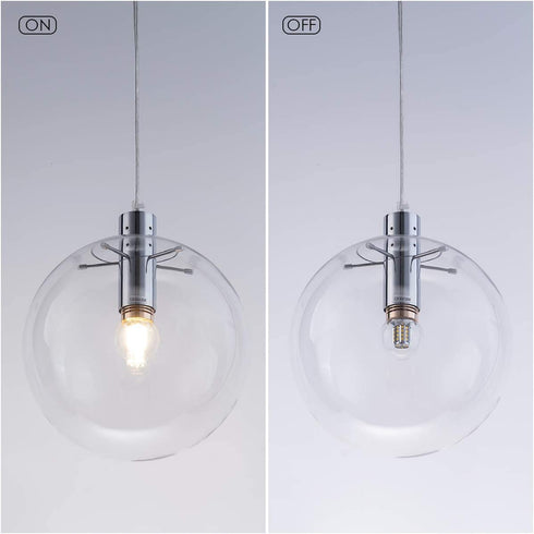 Modern Glass Globe Pendant Light 9.84 inch Chrome, Adjustable Edison Ceiling Pendant Light Fixtures for Kitchen Island Farmhouse Restaurants by Bewamf