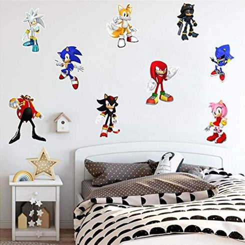 Sonic The Hedgehog Cartoon 3D Broken Wall Game Wall Stickers Children's Bedroom Living Room Background Wall Stickers Removable PVC Home Decoration