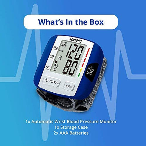 HoMedics Blood Pressure Monitor, Automatic Wrist Blood Pressure Machine with Easy One-Touch Operation, Stores up to 30 Readings for 2 Users, Attached Blood Pressure Cuff and Storage Case Included