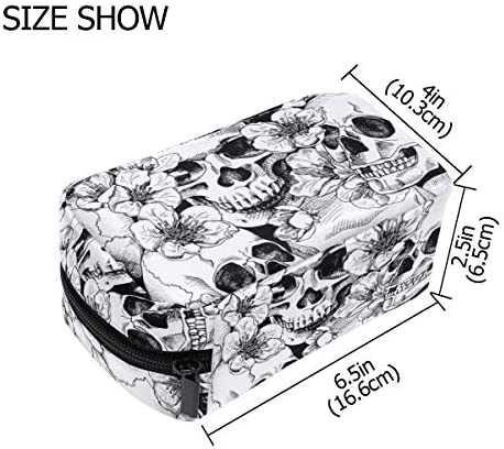 ZOEO Makeup Pouch Sugar Skull Mexican Floral Halloween Mini Makeup Bag Organizer Travel Zip Toiletry Bag Small Cosmetic Train Case Beauty Bag for Teens Girls Women Black White