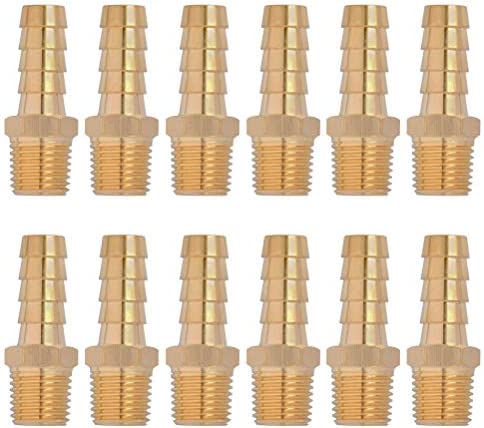 QLOUNI 12Pcs Brass Pipe Fitting, 3/8" Barb x 1/4" NPT Male Pipe, Hose Barb Adapter, Brass Pipe Fittings Male Threaded End
