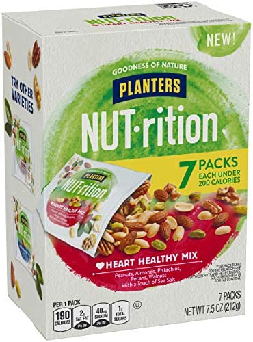 PLANTERS NUT-rition Heart Healthy Mix with Walnuts, 7.5 oz Box (Contains 7 Individual Pouches) - On-the-Go Snack, Work Snack, School Snack and Active Lifestyle Snack - Great Camping Snacks - Kosher