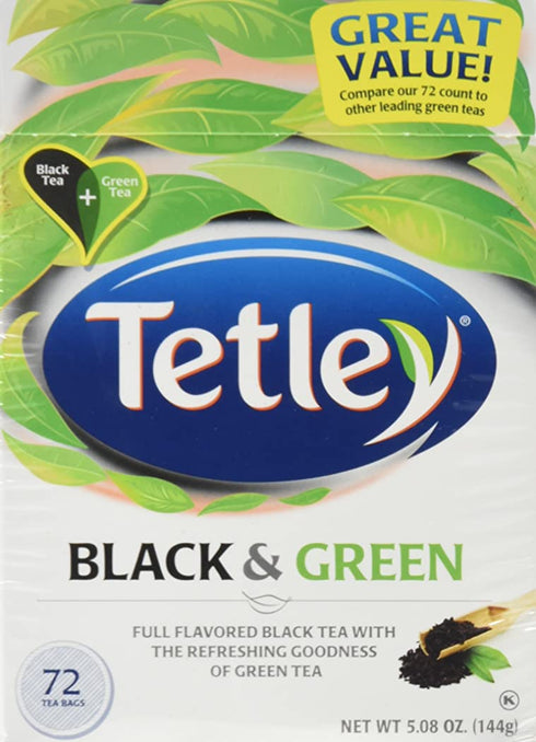 Tetley, Black & Green Tea Bags, 72 Count, 5.08oz Box (Pack of 3)