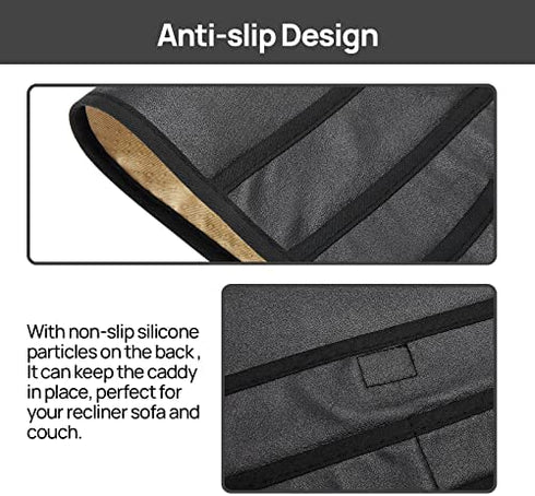 Teniux Remote Control Holder Faux Leather Armrest Organizer with 6 Pockets for recliner couch sofa, Armchair Caddy for Smart Phone, Book, Magazines, Ipad, Remotes (Black)