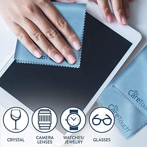 Care Touch Microfiber Cleaning Cloths, 12 Pack - Cleans Eyeglasses, Screens, Lenses, Phones, Other Delicate Surfaces - Large Lint Free Microfiber Glasses Cleaning Cloths - 6"x7"