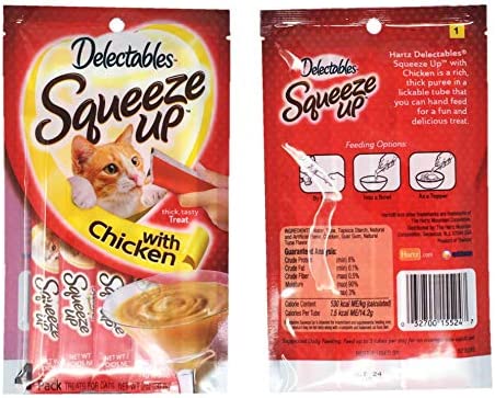 Delectables Squeeze Up Hartz Cat Treats Bundle of 4 Flavor Pouches, 2.0 oz Each (Chicken)