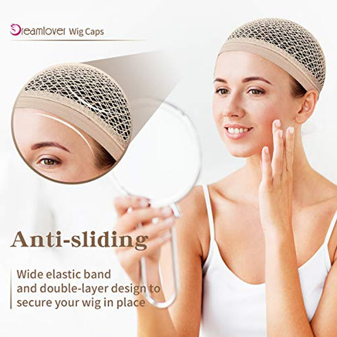 Dreamlover Wig Cap for Long hair, Hair Net for Wig, Fishnet Wig Cap for Women, Natural Nude, 3 Pack