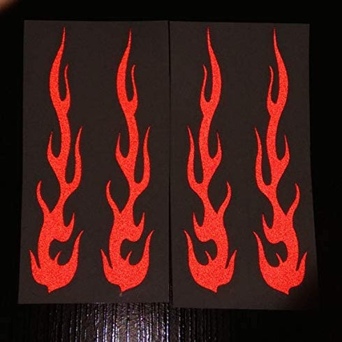 Red Hot Rod Flame Fire Tribal Retro Reflective Decals Sticker for Helmet Cane Bicycle 1"x5", 4 pack