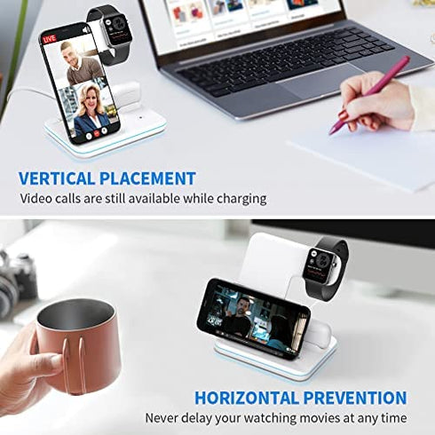 WAITIEE Wireless Charger 3 in 1, 15W Fast Charging Station for Apple iWatch 6/5/4/3/2/1,AirPods Pro, Compatible with iPhone 14/13/12/Pro Max/11 Series/XS Max/XR/XS/X/8/8 Plus/Samsung Galaxy (White)