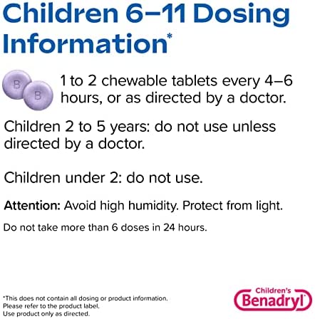 Benadryl Children's Allergy Chewables with Diphenhydramine HCl, Antihistamine Chewable Tablets in Grape Flavor, Three Pack, 3 x 20 ct Each, 60 ct