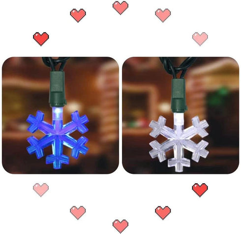 Snowflake Christmas Fairy Lights - 50 Count Blue and Cool White LED Mini Lights for Christmas Decorations