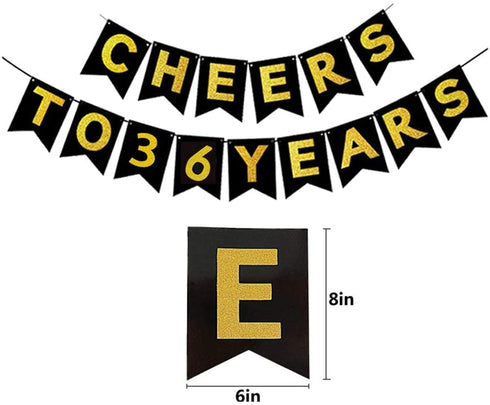 Gold 36th Birthday Decorations Kit, Cheers To 36 Years Banner Balloons,36th Cake Topper Birthday Sash, Gold Tinsel Foil Fringe Curtains, for 36 Birthday&Anniversary Decorations