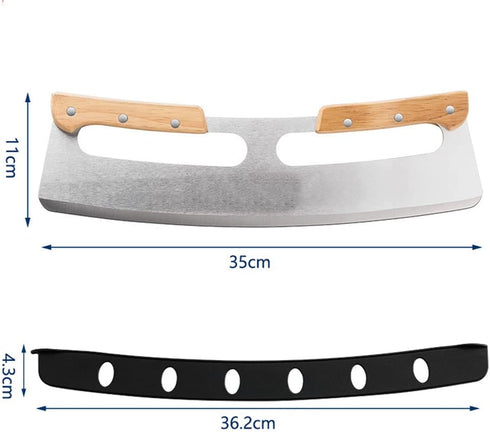 Pizza Cutter Rocker with Wooden Handles & Protective Cover, 14" Sharp Stainless Steel Pizza Slicer Wheel , Upgrade Accessories Chopper for Kitchen Tool Pizza Knife Cutters