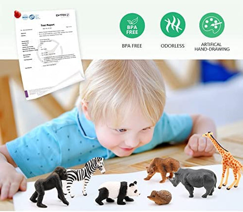 Volnau Mini Safari Animal Toys Figures 12PCS Wild Figurines Miniature for Toddlers Kids Christmas Birthday Gift Plastic Preschool Pack