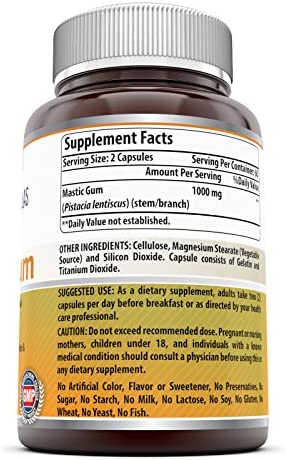 Amazing Formulas Mastic Gum 1000 mg Per Serving 120 Capsules -(Non GMO,Gluten Free)- Supports Gastrointestinal Health, Digestive Function, Immune Function and Oral Health