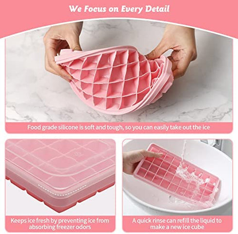 Food-grade Silicone Ice Cube Tray with Lid and Storage Bin for Freezer, Easy-Release 36 Small Nugget Ice Tray with Spill-Resistant Cover&Bucket, Flexible Ice Cube Molds with Ice Container, Scoop Cover