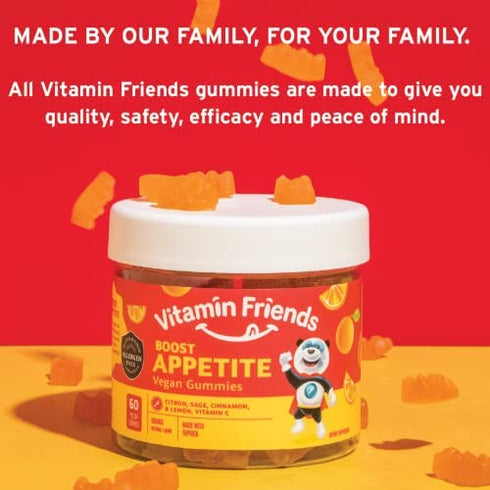 Vitamin Friends All Natural Vegan Children's Appetite Stimulant and Weight Gainer with Boost Appetite Gummies, 1 Pack, 60 Count, Orange Flavor Vitamin