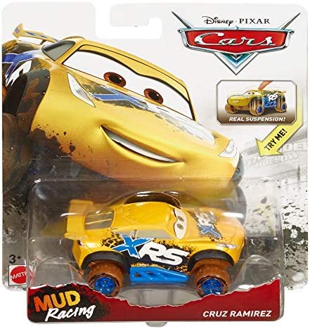 Disney Pixar Cars XRS Mud Racing Vehicle Assortment 1:55 scale Die-Casts, Real Suspensions, Off-Road, Dirt-splashed Design, All-terrain Wheels, Ages 3 and up