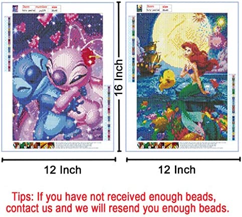 5D Full Drill Diamond Painting Kit, Hartop DIY Diamond Rhinestone Painting Kits for Adults and Beginner, Embroidery Arts Craft Home Office Decor, 12X16 Inch (2 Pack of Stitch Mermaid)