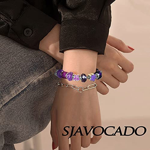 sjavocado 50pcs Assorted European Large Hole Beads ,Resin Glass Imitation Metal Spacer Charms Bead for DIY Crafts Bracelets Necklaces Jewelry Making (Purple)