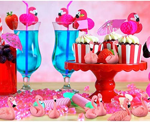 25 Pieces Flamingo Cake Decorations Mini Flamingo Miniature Figurines DIY Handmade Decor Ornaments for Flamingo Party Bridal Wedding Car Accessories