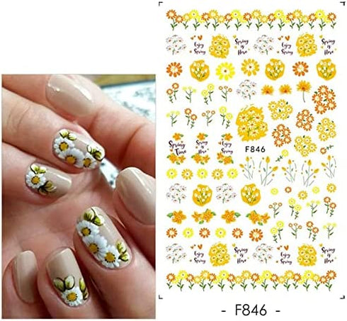 MiaoWu 10 Sheets Flower Nail Art Stickers Decals Colorful Cheery Blossoms 3D Self-Adhesive Rose Butterfly Nail Sticker Spring Floral Theme for Acrylic Nails DIY Nail Art Supplies