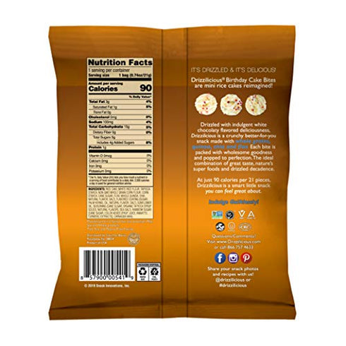 Drizzilicious Birthday Cake 10 Pack | Mini Snack Chocolatey Rice Cakes | Vegan Air Popped Chia, Quinoa, Flax Snacks