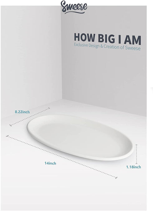 Sweese 749.101 Oval Serving Platters, White Porcelain Serving Platters for Party, Large Oval Serving Trays Serving Plates for Fish Dish, Steak, Restaurant, Dessert Shop, Set of 2, 14 Inches