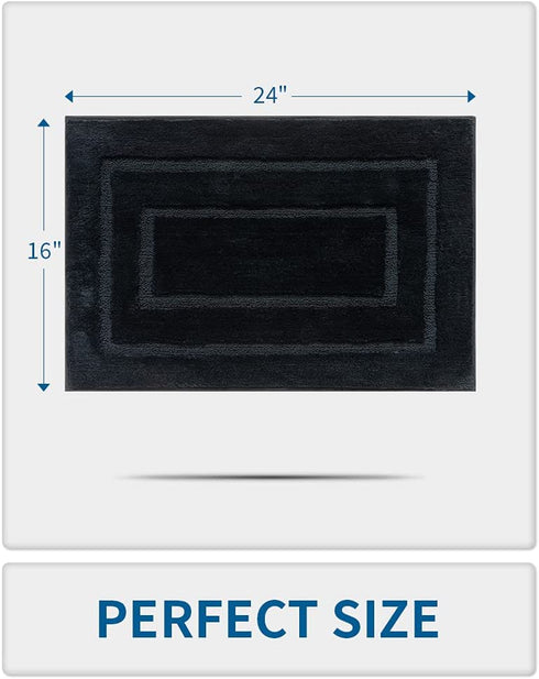 MontVoo Bath Mat Rug- Luxury Soft Absorbent Plush Microfiber Black Bathroom Rugs Mats Non Slip Washable Bath Mats Rugs for Bathroom Floor Sink Tub Shower Rug Bathmat 16?x24?