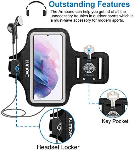 Galaxy S22+, S21 FE, S20 FE Armband, BUMOVE Gym Running Workouts Sports Cell Phone Arm Band for Samsung Galaxy S20 Plus/S21 Plus/S22 Plus, S20 FE/S21 FE 5G with Key Holder (Black)