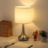 Bedside Table Lamp Modern Table Lamp Nightstand Lamp Small Desk Lighting Sliver Brushed Steel White Cylinder Shade for Living Room Bedroom Family Room Coffee Table