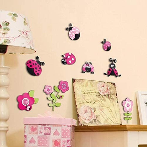 Home Decor Line CR-14506 Pink Ladybugs 3D Wall Decals,