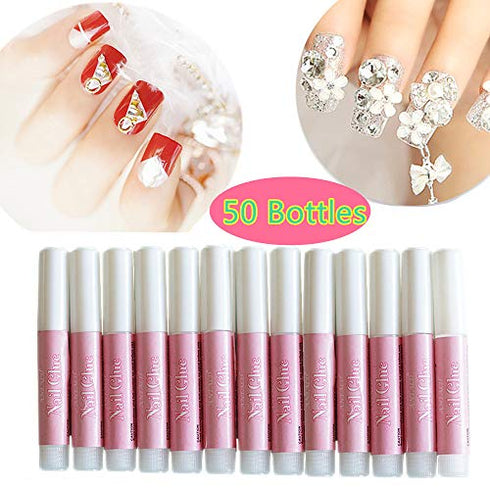 XICHEN 50 bottles Professiona Nail Art Glue for Beauty False Adhesive Transfer Tips Decorations Adhesive Transparent 2 ML(0.07 oz)/bottles,nail supplies for nail techs