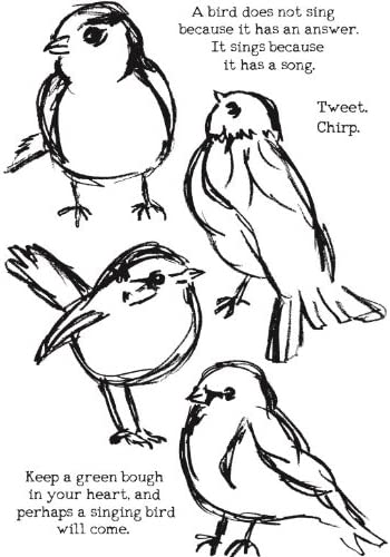 Dina Wakley Media Cling Stamps 6"X9", Scribbly Birds