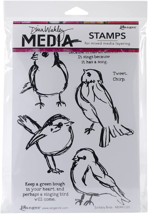 Dina Wakley Media Cling Stamps 6"X9", Scribbly Birds