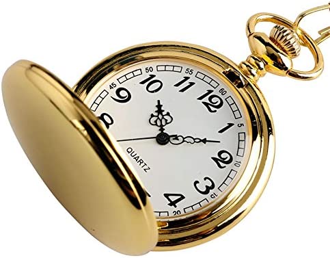 WIOR Classic Smooth Vintage Pocket Watch Silver Steel Mens Watch with 14 in Chain for Graduation Xmas Fathers Day
