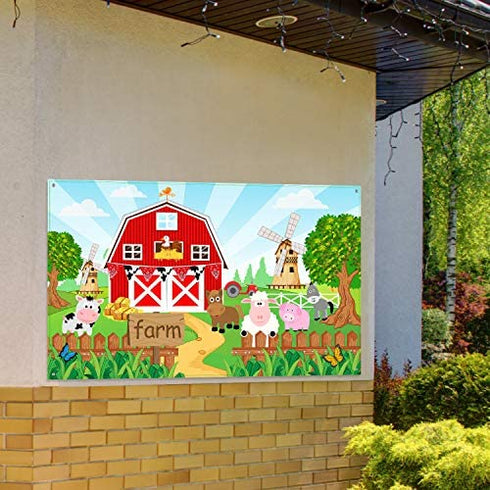 Farm Animals Theme Party Decorations, Farm Animals Barn Door Backdrop Banner for Children Baby Shower Birthday Party Supplies, Farm Animals Scenic Background Photo Booth Banner, 72.8 x 43.3 Inch