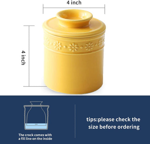 KOOV Ceramic Butter Crock, Butter Keeper for Counter, French Butter Dish Big Capacity (Yellow)