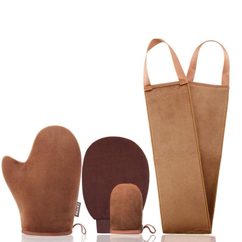 GAIYAH Self Tanning Mitt Applicator Kit, With Back Lotion Applicators For Your Back, Exfoliator Glove and Finger Face Mitt