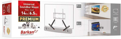 Barkan Universal Soundbar Mount, Adjustable Bracket for Mounting Above or Under The TV, Sizes 13-80 inch, Fits Most of Sound Bars Up to 14 lbs, Easy Assembly Black