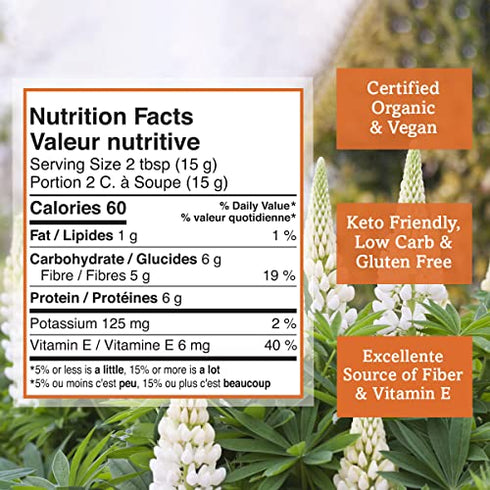 Ecoideas Org. Lupin Flour, 7.1 OZ Bag - Certified Organic, Kosher, Vegan, Low Carb, Gluten-Free, Non-GMO & Keto Friendly