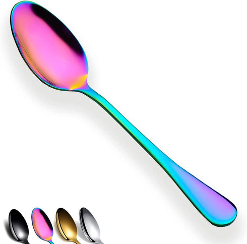 Rainbow Dinner Spoon of 4, Berglander 7.5" Stainless Steel Titanium Plating Shiny Mutil-Color Soup Spoons Silverware, Colorful Soup Spoon Table Spoon Set Sturdy Easy To Clean, Dishwasher Safe