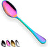 Rainbow Dinner Spoon of 4, Berglander 7.5" Stainless Steel Titanium Plating Shiny Mutil-Color Soup Spoons Silverware, Colorful Soup Spoon Table Spoon Set Sturdy Easy To Clean, Dishwasher Safe