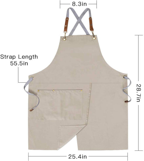 Crossback Apron with Pockets x2,Split Apron with Adjustable Straps,M-XXL (Beige)
