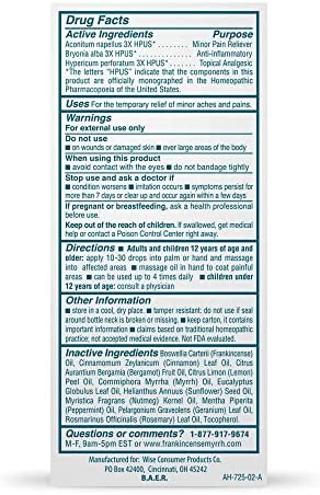 FRANKINCENSE & MYRRH Arthritis Pain Relief Rubbing Oil – Fast Acting Pain Relief with Essential Oils, 2 Fluid Ounces - 1 Pack